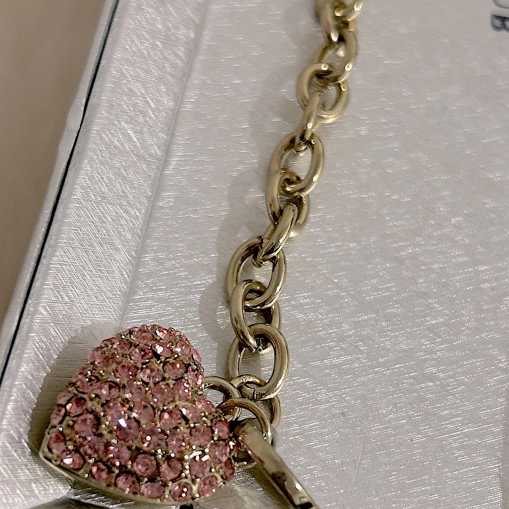 Pink Pave Puff Heart charm link bracelet NEW! - Picture 5 of 13